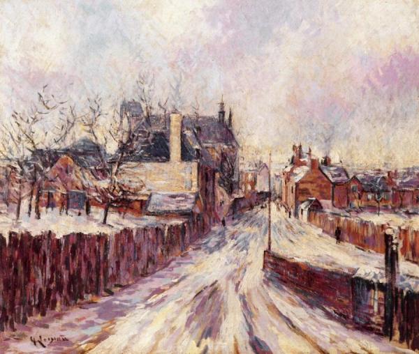 The Entrance To The Village Of Mortain In The Snow by Gustave Loiseau