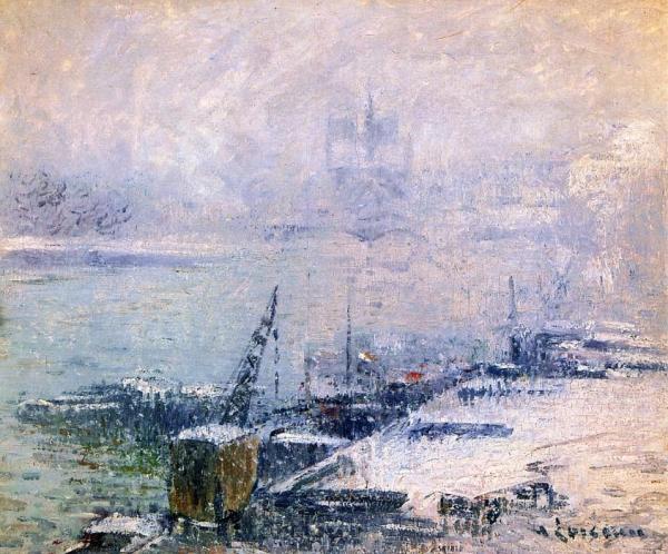 The Pont Henri Iv - Notre Dame De Paris In The Snow by Gustave Loiseau