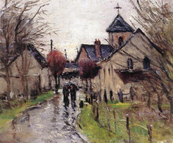 Villagers In The Rain, Near The Church by Gustave Loiseau