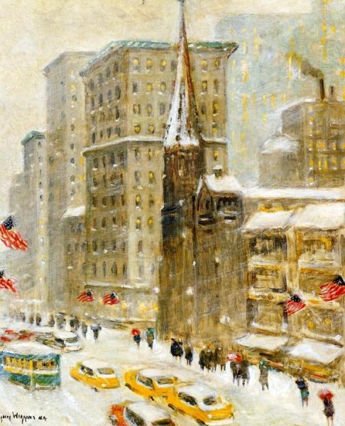 A 5th Avenue Storm by Guy Wiggins Oil Painting Reproductions