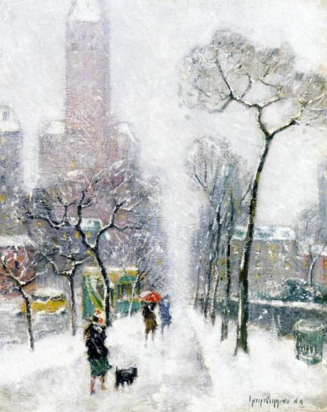 Along Central Park by Guy Wiggins Oil Painting Reproductions