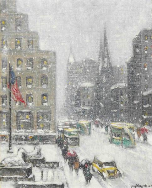 At The Library, Winter by Guy Wiggins Oil Painting Reproductions