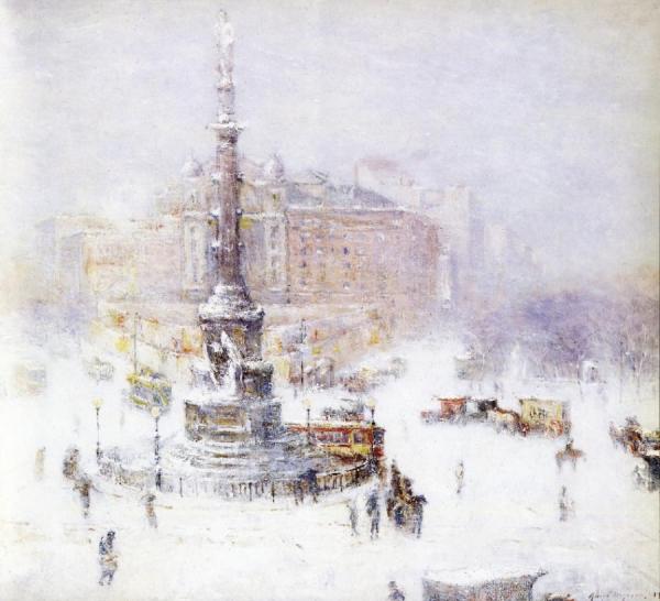 Columbus Circle, Winter by Guy Wiggins Oil Painting Reproductions
