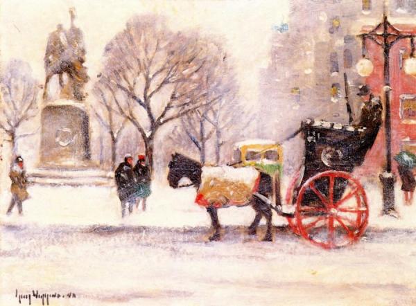 Entrance To Central Park, Winter by Guy Wiggins