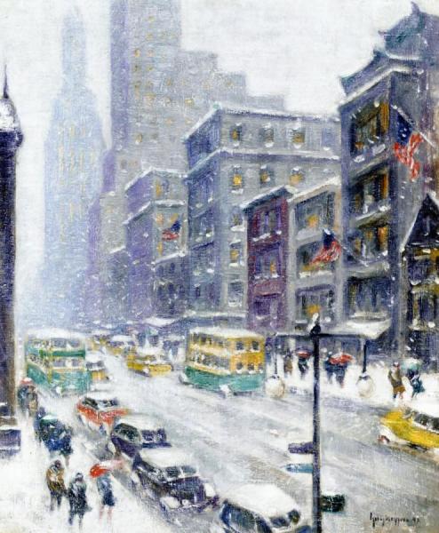 Fifth Avenue On Christmas Eve by Guy Wiggins Oil Painting Reproductions