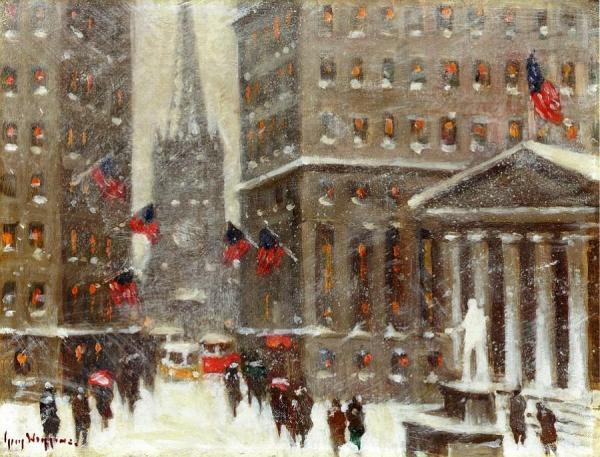 Financial District, New York Winter by Guy Wiggins Oil Painting Reproductions
