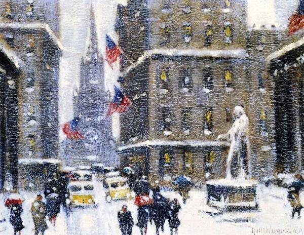 Guy Wiggins Trinity Church From Wall Street, Winter