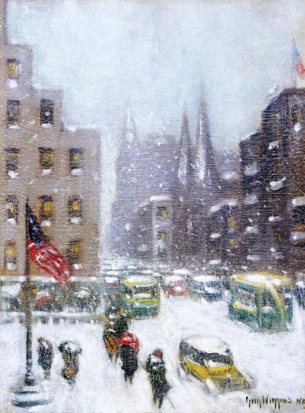 Winter On Fifth Avenue, New York by Guy Wiggins Oil Painting Reproductions