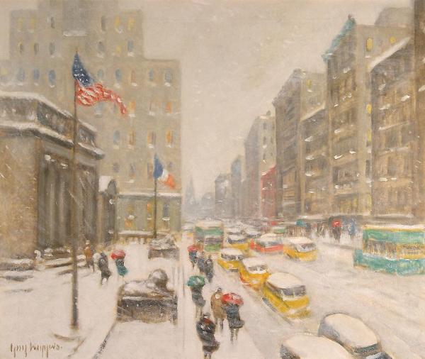 Winter On The Avenue At 42nd Street by Guy Wiggins