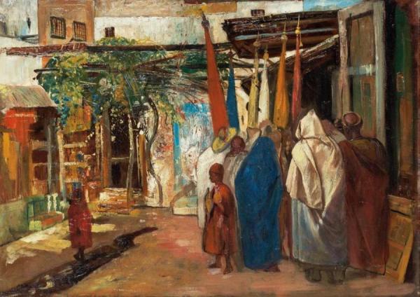 Oriental Street Scene, Marrakesh (keleti Utca Jelenet, Maraches) by Gyula Tornai