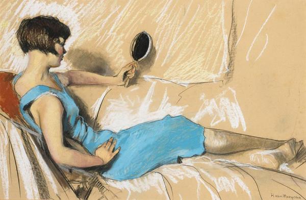 A Reclining Lady In Blue by Han Van Meegeren