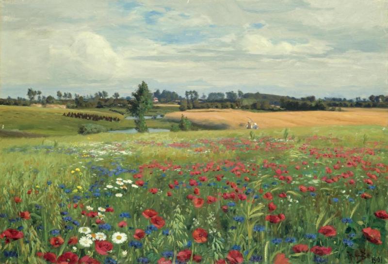 Field With Poppies And Daisies by Hans Andersen Brendekilde Oil Painting Reproductions