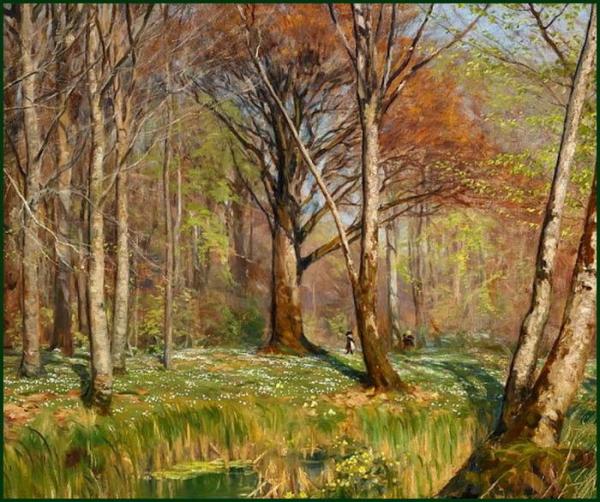 Children In A Spring Forest With Anemones In Bloom by Hans Andersen Brendekilde