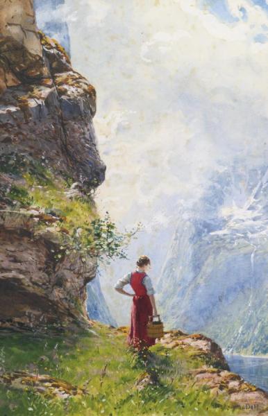 Hans Andreas Dahl A Young Girl By A Fjord
