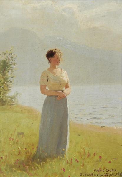 Hans Andreas Dahl Girl Beside A Fjord(1910)