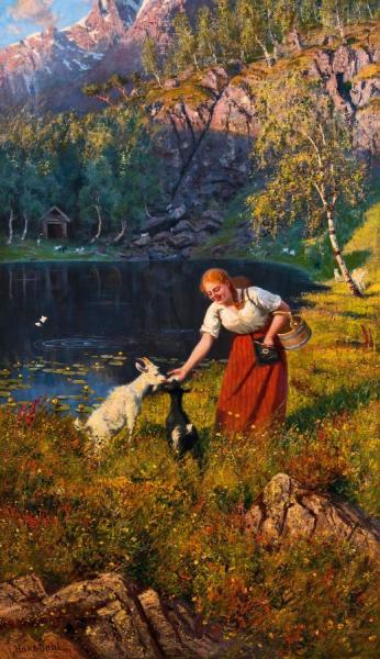 Hans Andreas Dahl Milkmaid With Goats