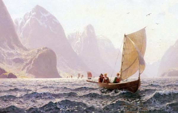 Regatta On A Norwegian Fiord by Hans Andreas Dahl Oil Painting Reproductions