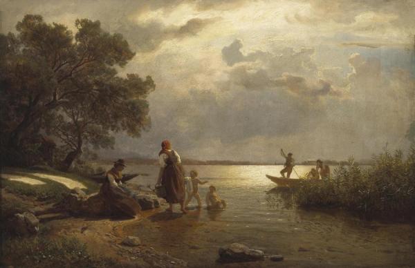 By The Lakeshore by Hans Gude Oil Painting Reproductions