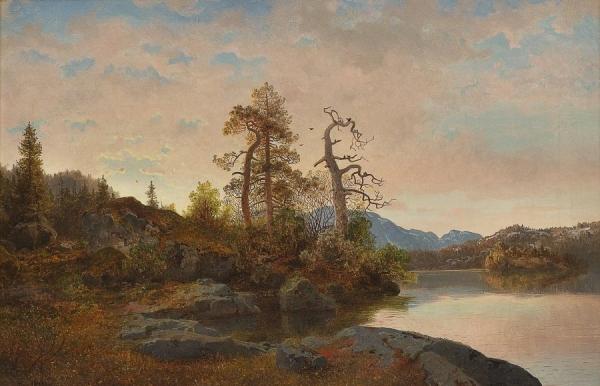 Forest Landscape With Lake by Hans Gude