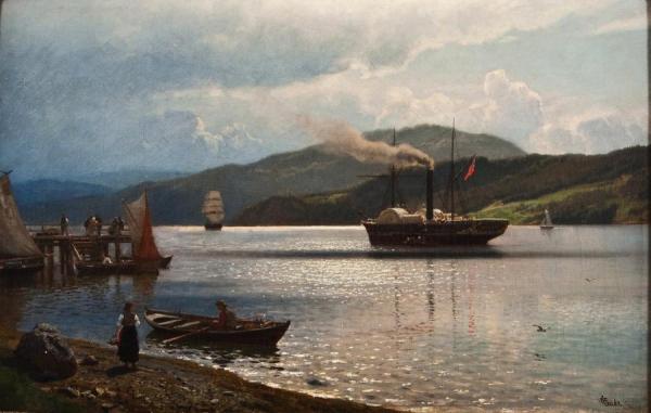 Steamship At Drøbak by Hans Gude Oil Painting Reproductions