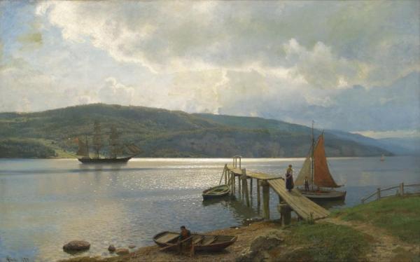 The Jetty At Feste Near Moss by Hans Gude