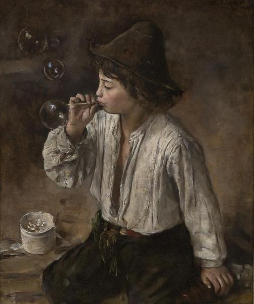 Boy Blowing Soap Bubbles by Hans Heyerdahl