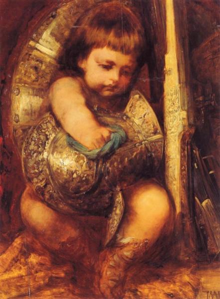 Ein Putto Reinigt Die Waffen Des Mars by Hans Makart