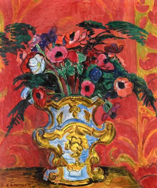 Anemones And Fern In A Baroque Vase by Hans Purrmann Oil Painting Reproductions