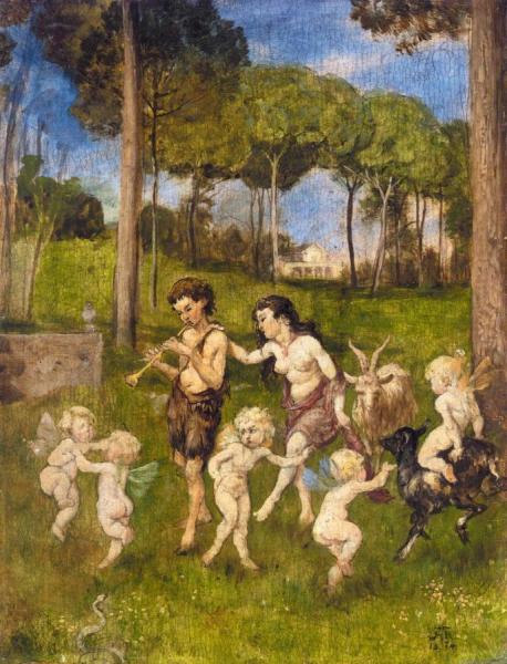 Hans Thoma Children And Cherubs Dancing