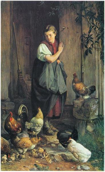 Hans Thoma Feeding The Chickens