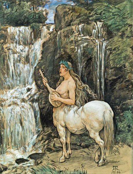 Hans Thoma Female Centaur By A Waterfall
