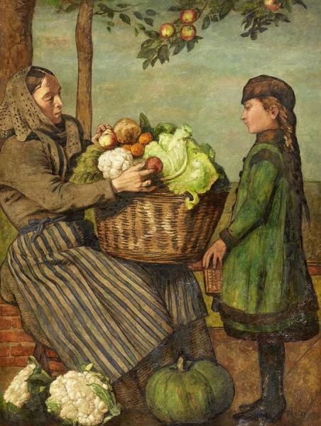 Grandmother And Granddaughter With A Basket Of Vegetables by Hans Thoma