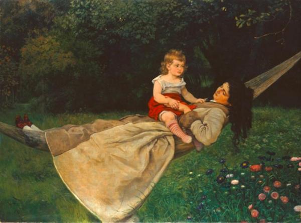 Woman With Child In Hammock by Hans Thoma Oil Painting Reproductions