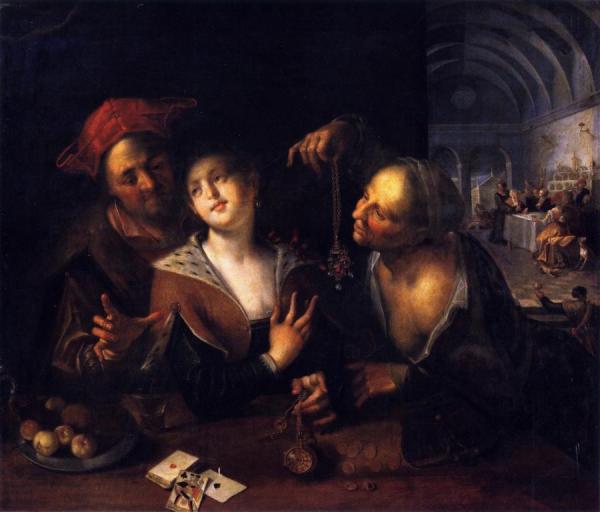 A Procuress With A Couple by Hans Von Aachen Oil Painting Reproductions