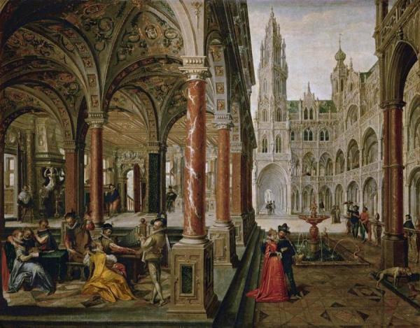 Palace With Musicians by Hans Vredeman De Vries Oil Painting Reproductions