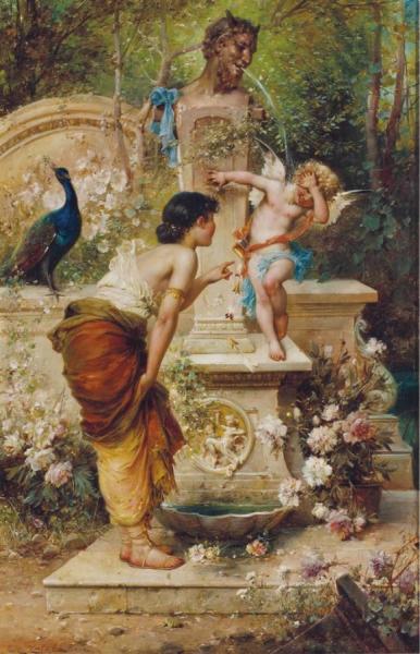 At Cupid's Fountain by Hans Zatzka