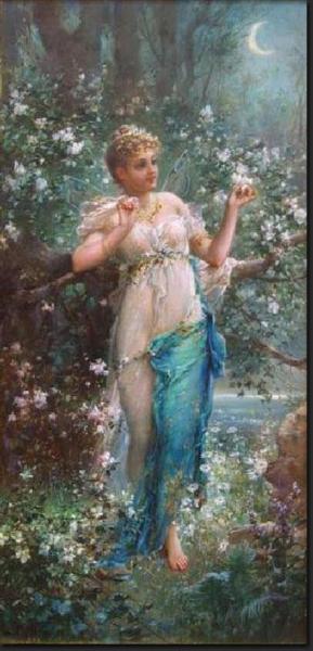 Beautiful Girl In The Moonlight by Hans Zatzka