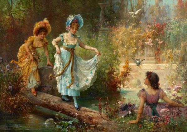 Crossing The Stream by Hans Zatzka