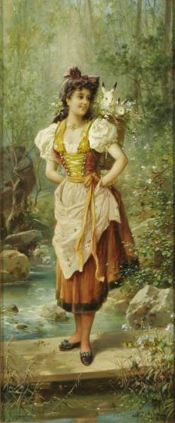 Girl In Native Dress by Hans Zatzka