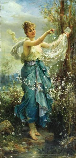 Girl With Flowers by Hans Zatzka