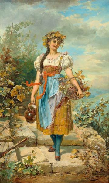Girl With Grapes by Hans Zatzka