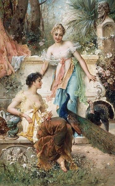 Ladies In A Garden by Hans Zatzka