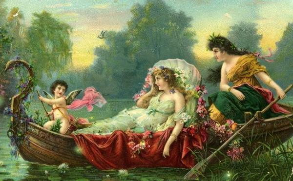 Lady And Cherub In A Boat by Hans Zatzka