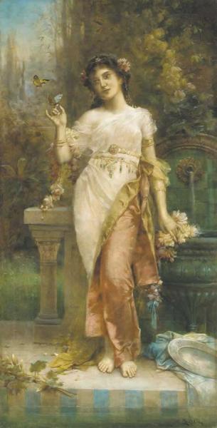 Maiden Amidst Butterflies by Hans Zatzka