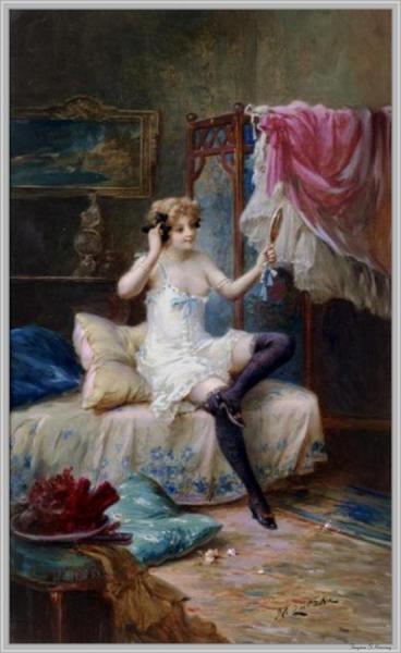 Maiden In Her Boudoir by Hans Zatzka