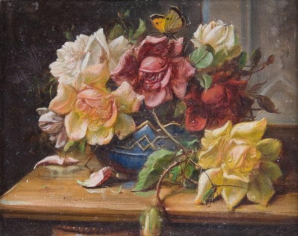 Roses In An Ornamental Vase by Hans Zatzka