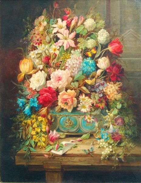 Still-life With Flowers And Butterflies by Hans Zatzka