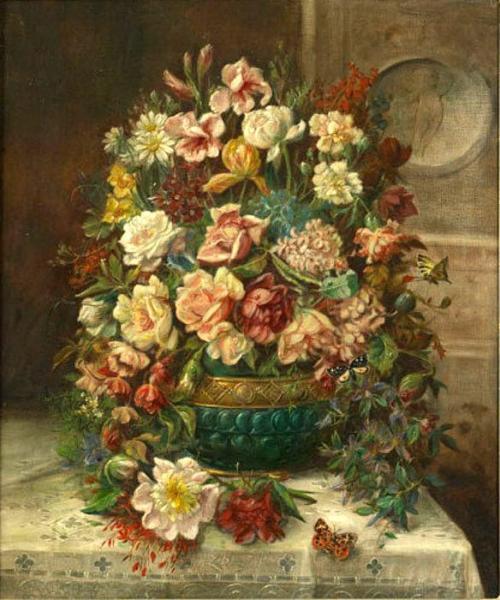 Still Life With Pot Of Flowers by Hans Zatzka