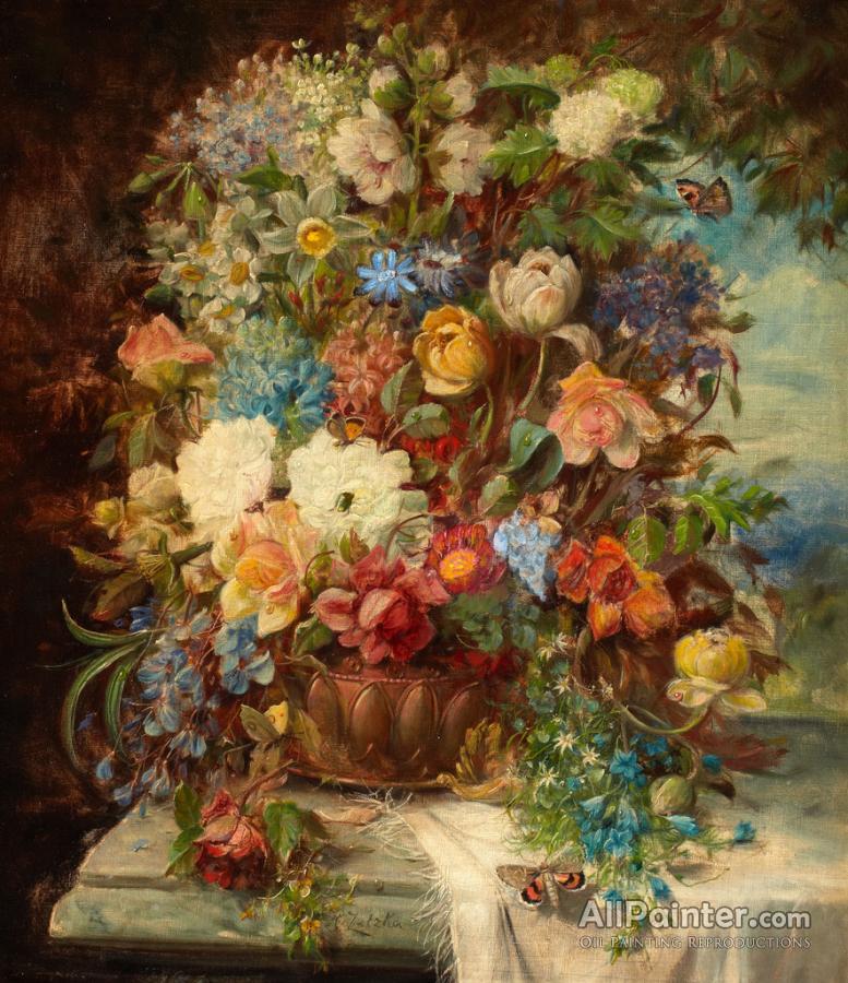 Hans Zatzka Summer Flowers On A Ledge Oil Painting Reproductions for ...