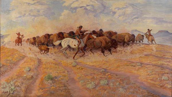 Indians Herding Buffalo by Harold Dow Bugbee